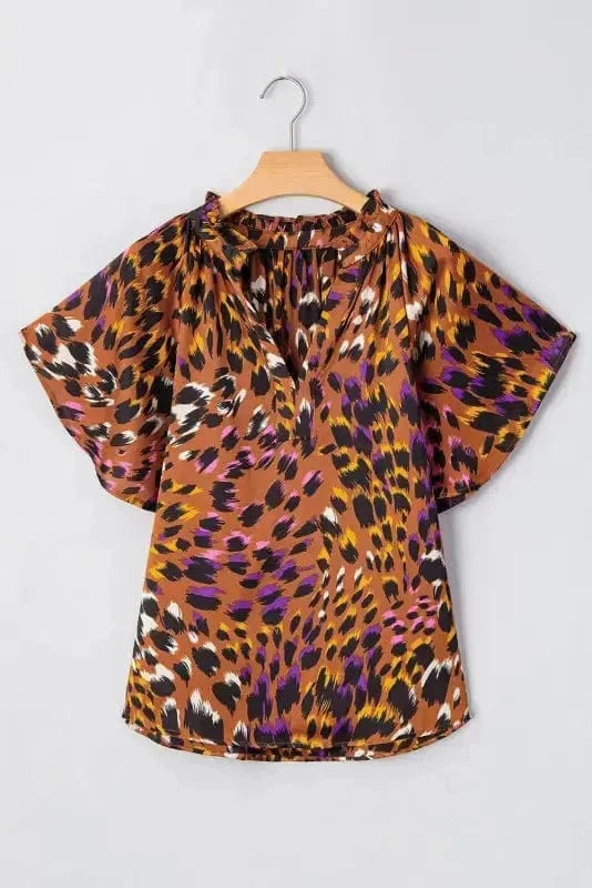 Leopard Blouses Leopard Draped Blouse - Short Sleeve