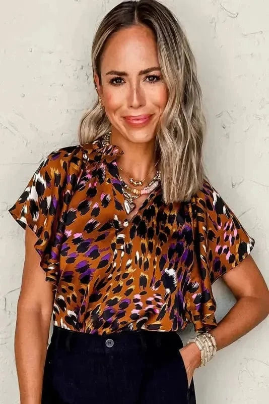 Leopard Blouses Leopard Draped Blouse - Short Sleeve