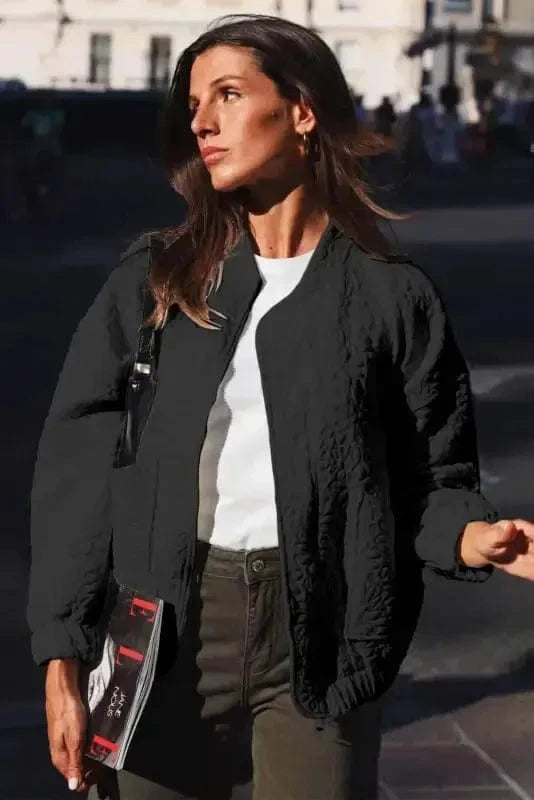 Lightweight Jackets Black Floral Quilted Jacket
