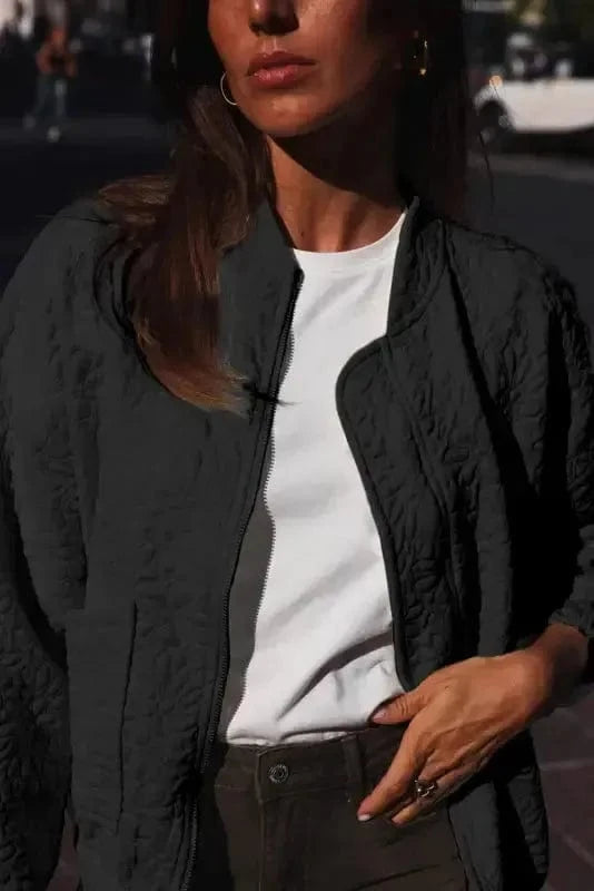 Lightweight Jackets Black Floral Quilted Jacket
