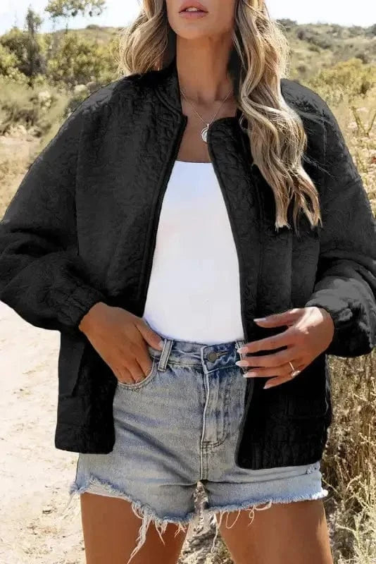 Lightweight Jackets Black Floral Quilted Jacket