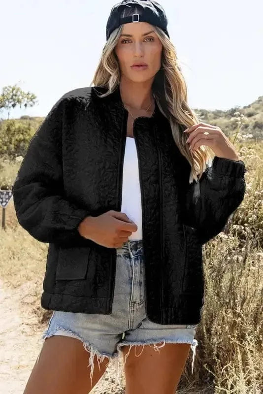 Lightweight Jackets Black Floral Quilted Jacket