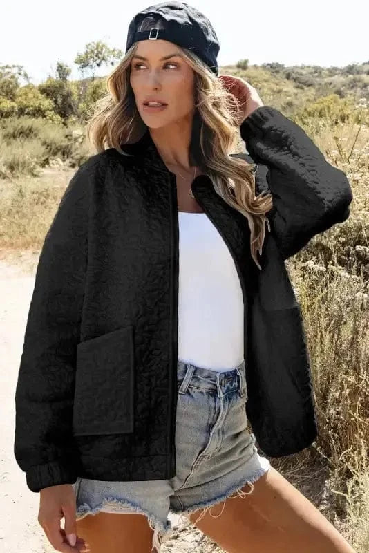 Lightweight Jackets Black Floral Quilted Jacket