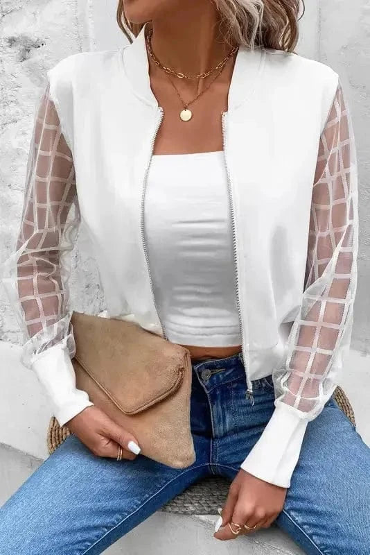 Lightweight Jackets Black Latticed Mesh Sleeve Zip Up Bomber Jacket