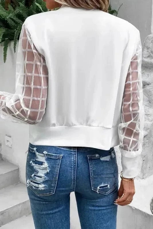 Lightweight Jackets Black Latticed Mesh Sleeve Zip Up Bomber Jacket