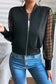 Lightweight Jackets Black Latticed Mesh Sleeve Zip Up Bomber Jacket