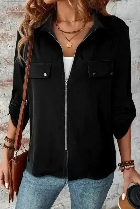 Black zip-up urban navigator jacket front view — Fashionfitz UK