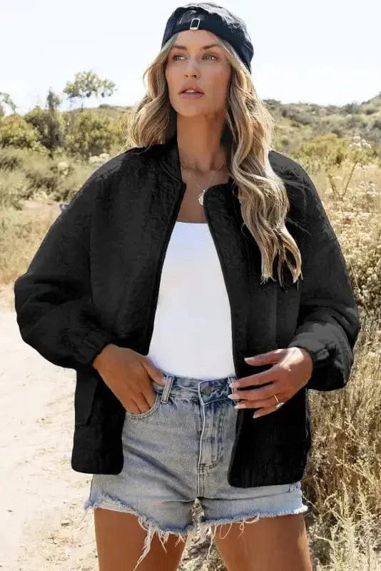 Lightweight Jackets Black / S / 97%Polyester+3%Elastane Black Floral Quilted Jacket