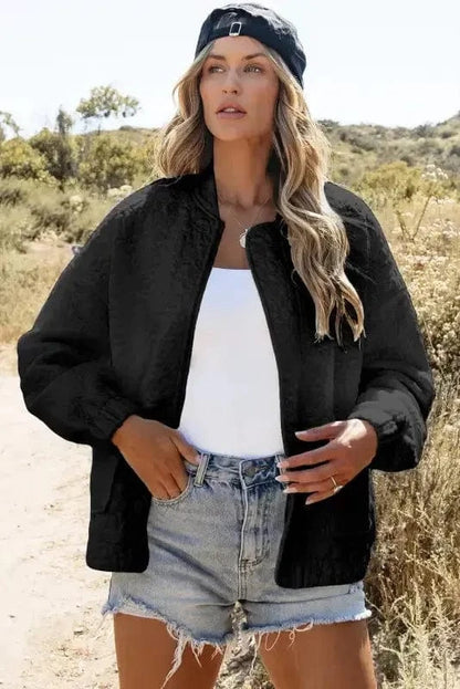 Lightweight Jackets Black / S / 97%Polyester+3%Elastane Black Floral Quilted Jacket