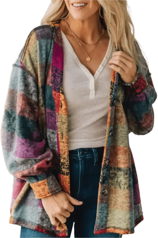 Lightweight Jackets Multicolor / S / 100%Polyester Western Style Brushed Plaid Jacket