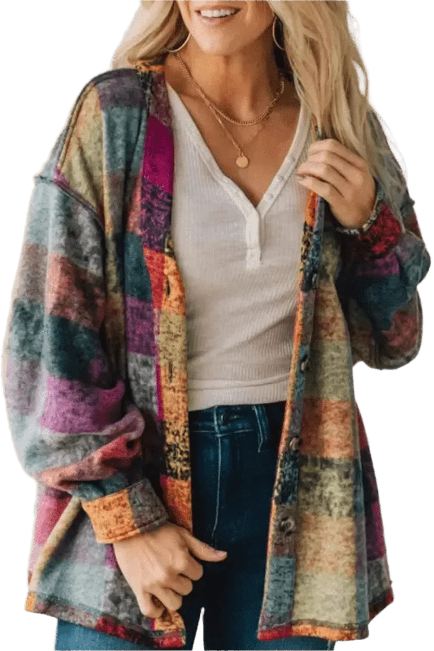 Lightweight Jackets Multicolor / S / 100%Polyester Western Style Brushed Plaid Jacket