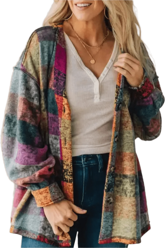 Lightweight Jackets Multicolor / S / 100%Polyester Western Style Brushed Plaid Jacket