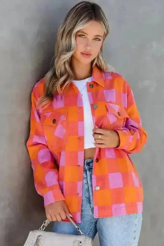 Lightweight Jackets Patch Pocket Plaid Jacket
