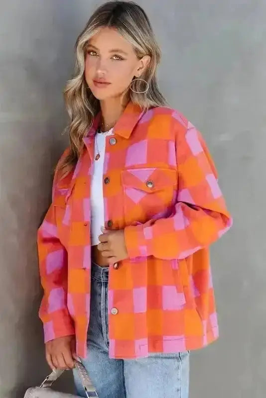 Lightweight Jackets Patch Pocket Plaid Jacket