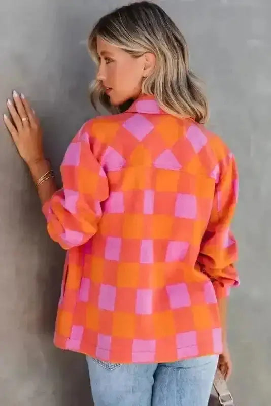 Patch pocket plaid jacket back view — Fashionfitz UK
