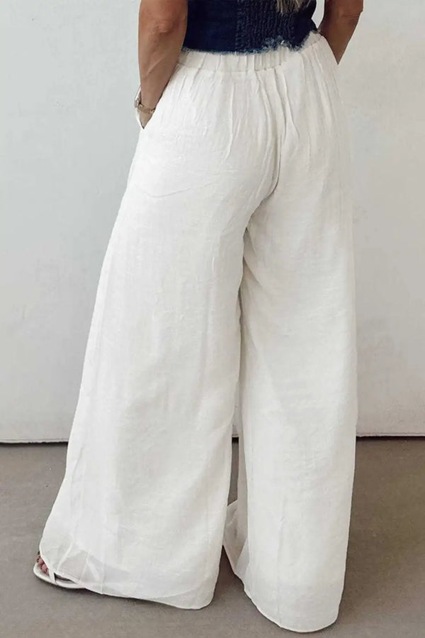 Ivory flow linen trousers back view — Fashionfitz UK