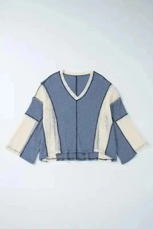 Long Sleeve Tops Ashleigh Blue / S / 60%Polyester+35%Cotton+5%Elastane Boho Crochet High-Low Loose Top