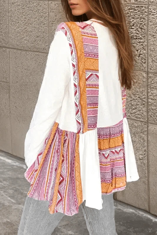 Long Sleeve Tops Aztec Charm Ruffle Tunic