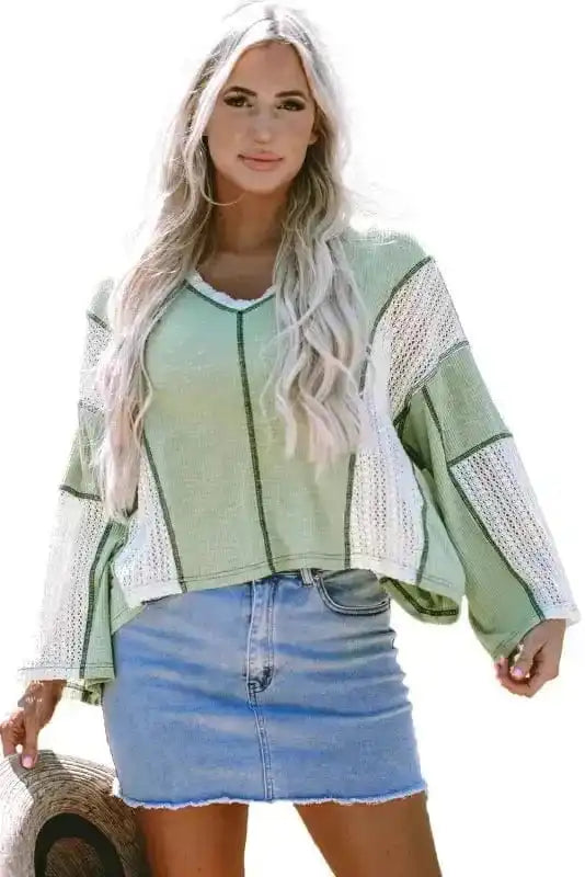 Long Sleeve Tops Boho Crochet High-Low Loose Top