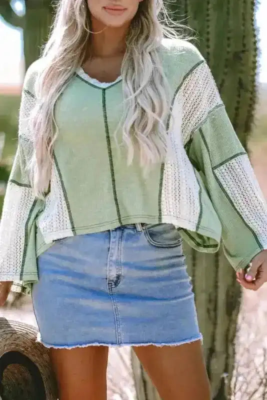 Long Sleeve Tops Boho Crochet High-Low Loose Top
