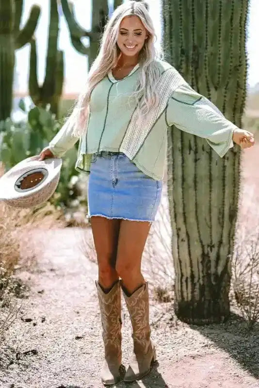 Long Sleeve Tops Boho Crochet High-Low Loose Top