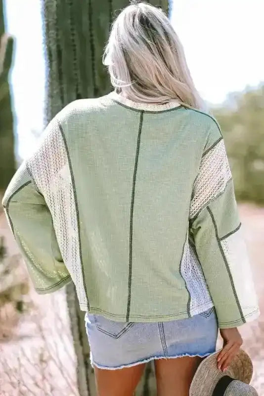 Long Sleeve Tops Boho Crochet High-Low Loose Top