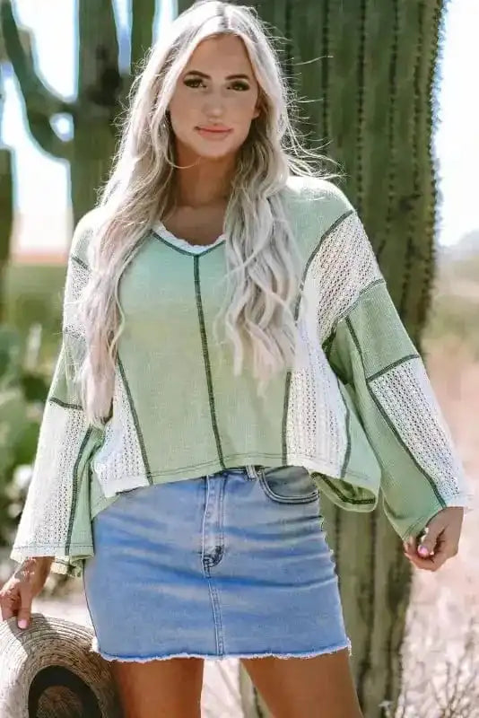 Long Sleeve Tops Boho Crochet High-Low Loose Top