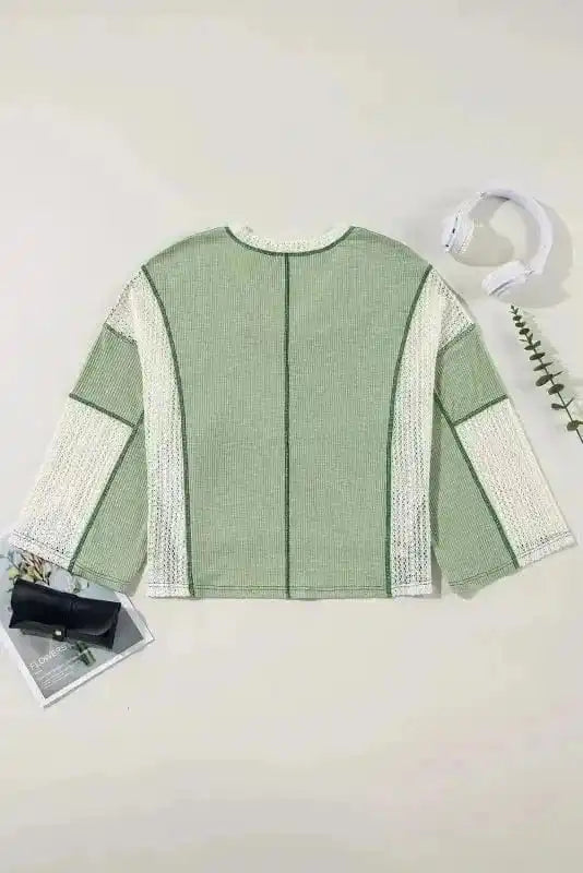 Long Sleeve Tops Boho Crochet High-Low Loose Top