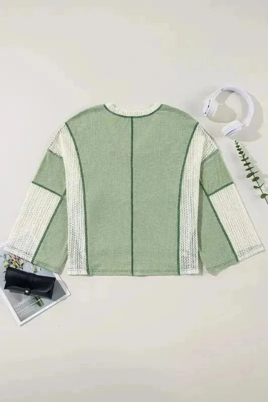 Long Sleeve Tops Boho Crochet High-Low Loose Top