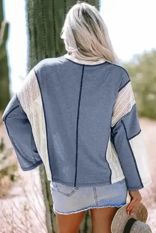 Long Sleeve Tops Boho Crochet High-Low Loose Top