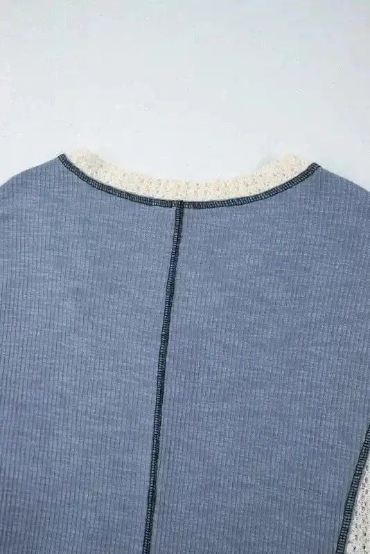 Long Sleeve Tops Boho Crochet High-Low Loose Top