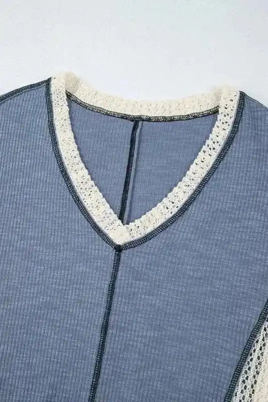 Long Sleeve Tops Boho Crochet High-Low Loose Top