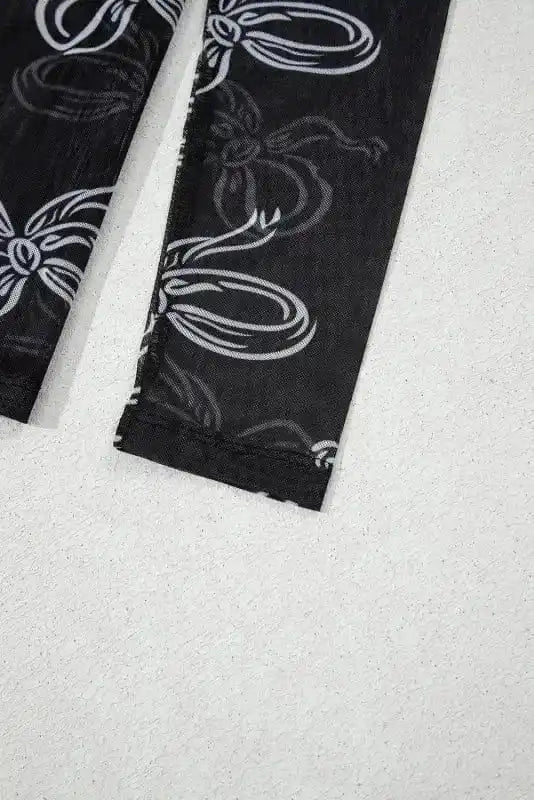 Long Sleeve Tops Bow Charm Mesh Top