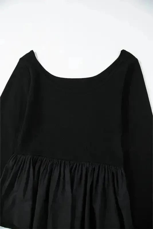Long Sleeve Tops Elegant Noir Peplum Top