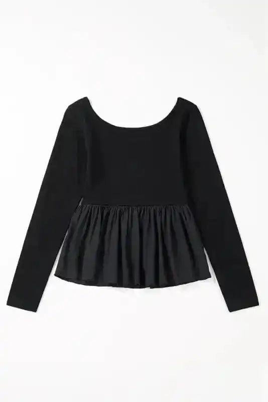 Long Sleeve Tops Elegant Noir Peplum Top