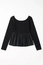 Long Sleeve Tops Elegant Noir Peplum Top
