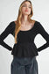 Long Sleeve Tops Elegant Noir Peplum Top