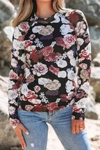 Long Sleeve Tops Floral Slim-Fit Mesh Top