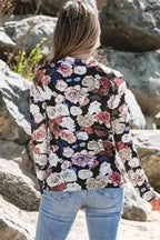 Long Sleeve Tops Floral Slim-Fit Mesh Top