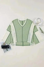 Long Sleeve Tops Grass Green / S / 60%Polyester+35%Cotton+5%Elastane Boho Crochet High-Low Loose Top