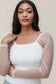Long Sleeve Tops Mesh Sleeve Ribbed Slim Top
