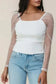 Long Sleeve Tops Mesh Sleeve Ribbed Slim Top