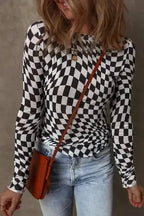 Long Sleeve Tops Urban Grid Mesh Top