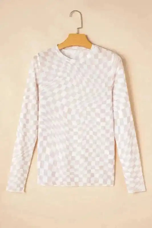Long Sleeve Tops Urban Grid Mesh Top