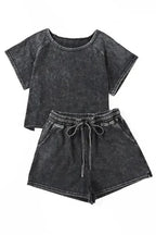 Loungewear Black Acid Washed Short Lounge Set