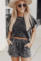 Loungewear Black Acid Washed Short Lounge Set