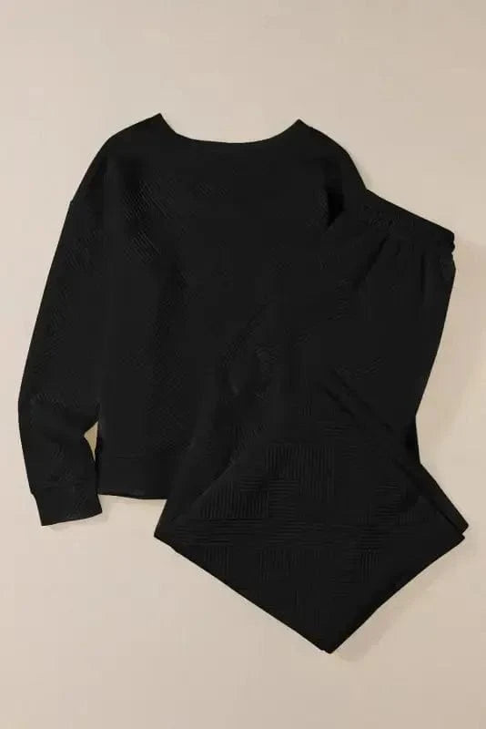 Loungewear Black Ultra Loose Textured 2pcs Slouchy Outfit