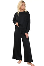 Loungewear Black Ultra Loose Textured 2pcs Slouchy Outfit