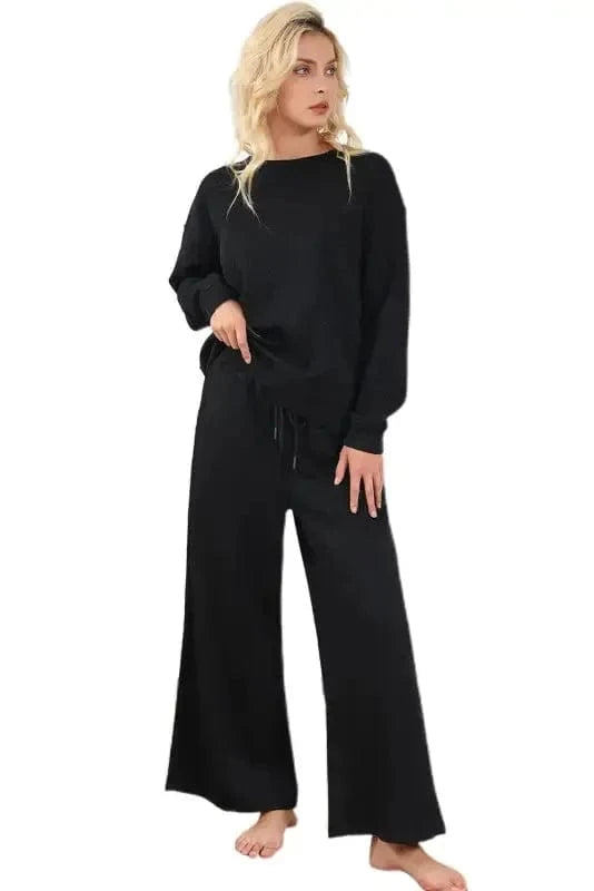 Loungewear Black Ultra Loose Textured 2pcs Slouchy Outfit