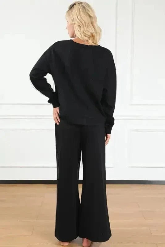 Loungewear Black Ultra Loose Textured 2pcs Slouchy Outfit